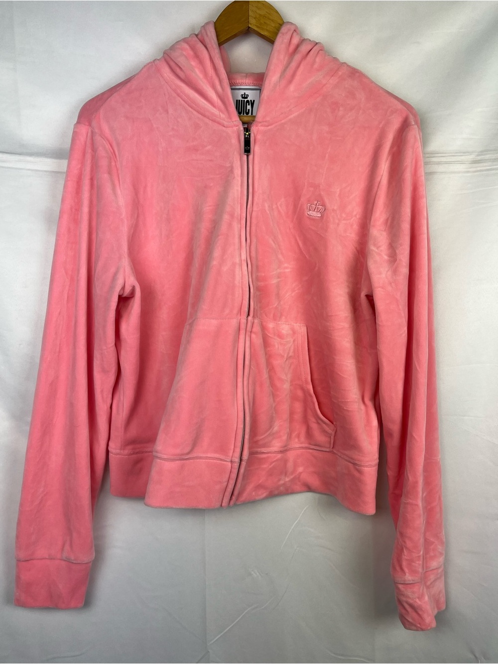 Juicy Couture Womens Hoodie Velour Sweatshirt Jacket L Pink Y2K Barbie